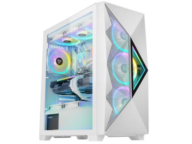 Antec Dark League DF800 FLUX, FLUX Platform, 5 x 120 mm Fans Included, ARGB & PWM Fan Controller, Tempered Glass Side Panel, Geometrical Mesh Front, Mid-Tower ATX Gaming Case (White)