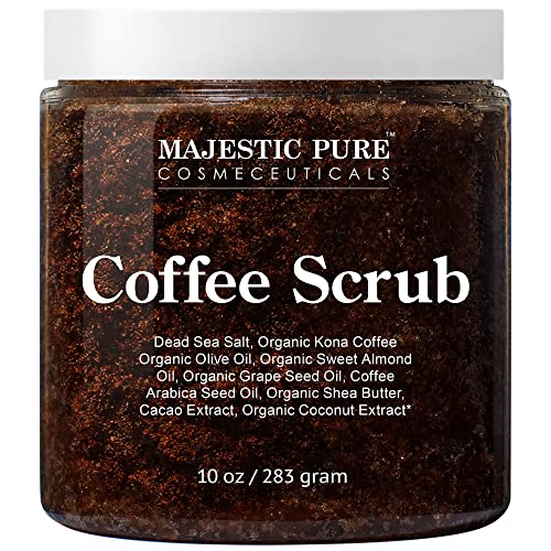 MAJESTIC PURE Arabica Coffee Scrub - All Natural Exfoliating Body Scrub for Skin Care, Stretch Marks, Acne & Cellulite, Reduce the Look of Spider Veins, Eczema, Age Spots & Varicose Veins - 10 Ounces - 10 Ounce (Pack of 1)