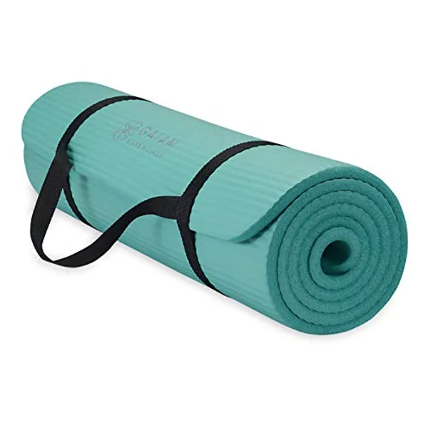 Gaiam Essentials Thick Yoga Mat Fitness & Exercise Mat with Easy-Cinch Yoga Mat Carrier Strap, 72"L x 24"W x 2/5 Inch Thick - Teal