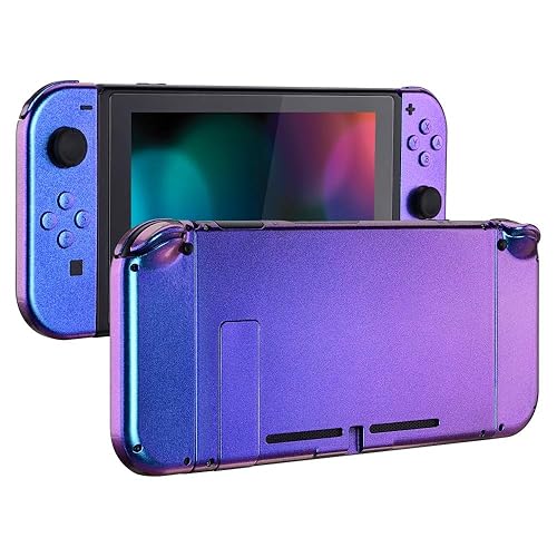 eXtremeRate DIY Replacement Shell Buttons for Nintendo Switch, Custom Back Plate for Switch Console, Housing Case with Full Set Buttons for Joycon Handheld Controller - Chameleon Purple Blue - Chameleon Purple Blue