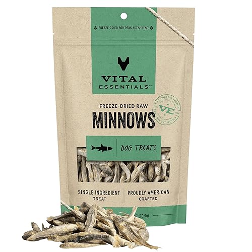 Vital Essentials Freeze Dried Raw Single Ingredient Dog Treats, Minnows, 2.5 oz | Premium Quality High Protein Training Treats | Grain Free, Gluten Free, Filler Free - Minnows - 2.5 Ounce (Pack of 1)