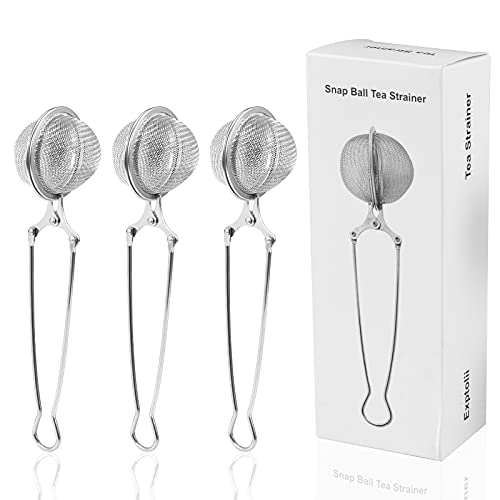 Snap Ball Tea Strainer, Exptolii 3 Pack Stainless Steel Tea Infuser Filter with Handle for Loose Leaf Tea, Spices, Seasonings - 3 Pack