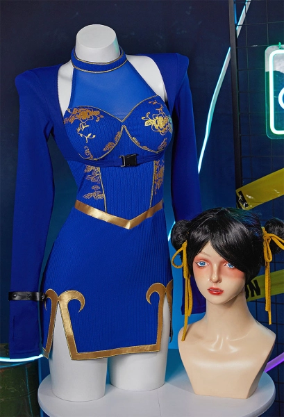 Street Fighter Chun Li Derivative Casual Outfit Halter Dress and Top with Bracelets Hairband Cosplay Costume