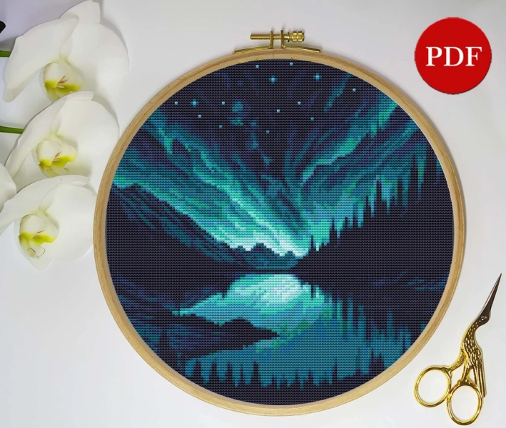 Northern Lights Cross Stitch Pattern, Northern Lights Embroidery Stitch Pattern, Nature Cross Stitch PDF Pattern File, Digital Download - Etsy Sweden