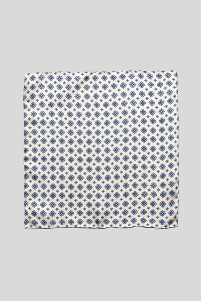 Beige Medallion Print Silk Pocket Square