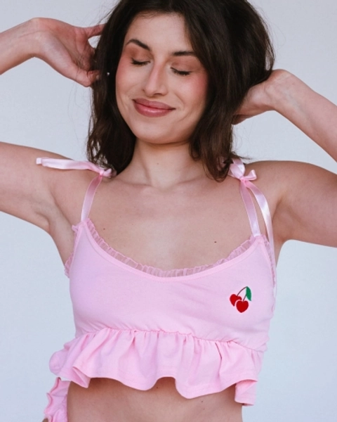 Różowy top LOLA z wisienką