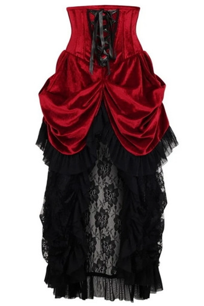 Plus Size Top Drawer Dark Red Velvet Victorian Bustle Underbust Corset Dress