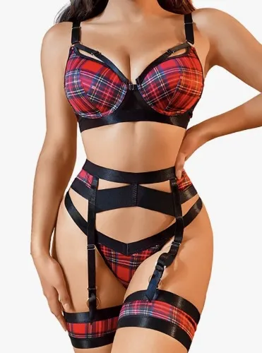 4 Piece Plaid Lingerie 