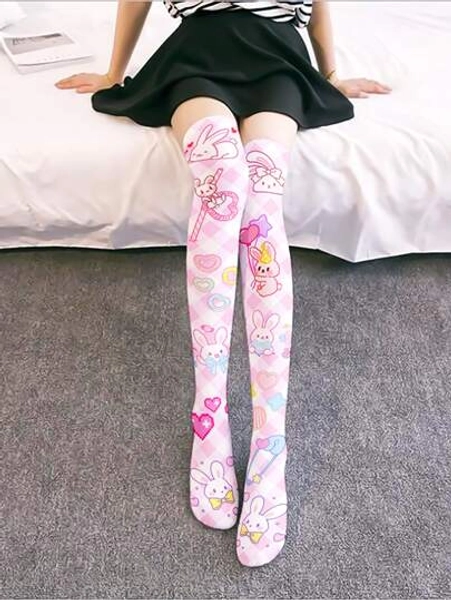 Cartoon Graphic Over The Knee Socks