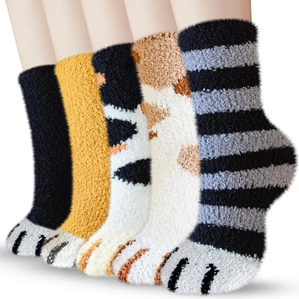TEHOOK Fuzzy Socks Soft Cozy Fluffy Slipper Winter Warm Plush Socks Christmas Stocking Stuffers Gifts for Women