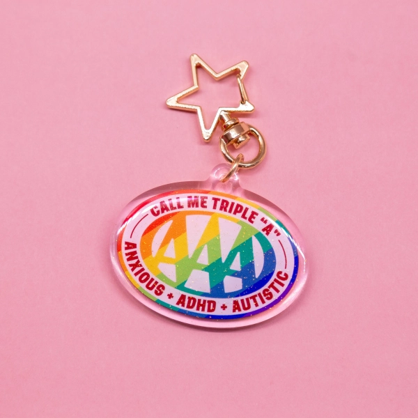 Neurodivergent auDHD &quot;Triple &#39;A&#39;&quot; Parody Badge Acrylic Charm