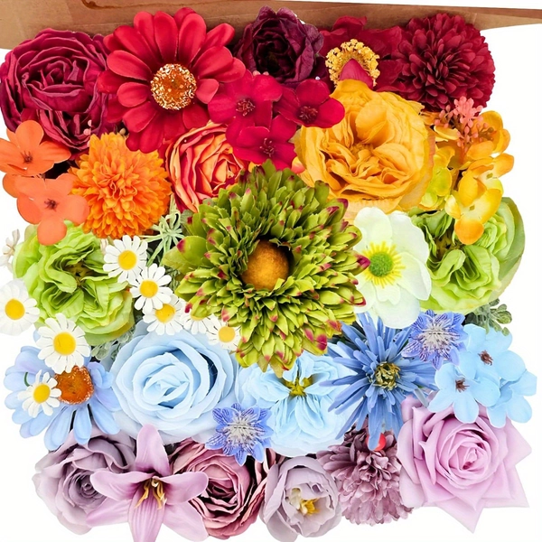 38pcs vibrant rainbow artificial flower combo box