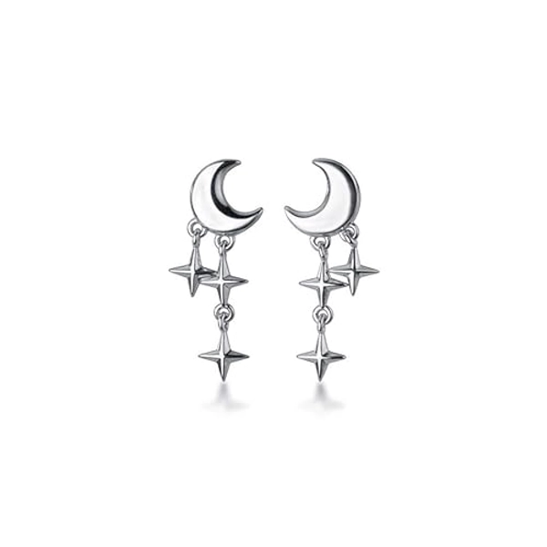 SLUYNZ 925 Sterling Silver Tiny Moon Star Earrings Studs for Women Teens Small Moon Studs Earrings Star Drop