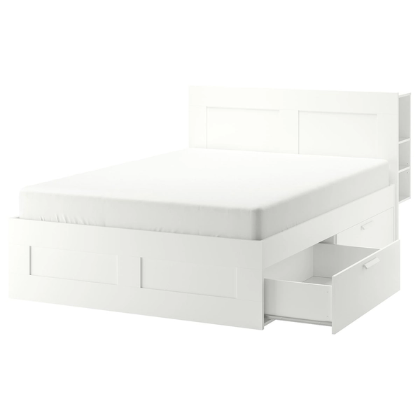 BRIMNES Bed frame w storage and headboard - white/Luröy DOUBLE