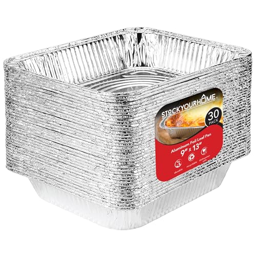 Foil Pans with Lids - 9x13 Aluminum Pans with Covers - 25 Foil Pans and 25 Foil Lids - Disposable Food Containers Great for Baking, Cooking, Heating, Storing, Prepping Food - 30 Pack