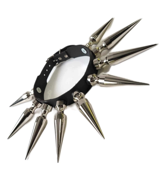 Ras de cou en cuir avec 9 longs épis de 3,75 pouces de haut, métal punk gothique