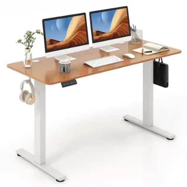 Costway - Standing Desk with Hanging Hooks - 55" Wide - Natural and White