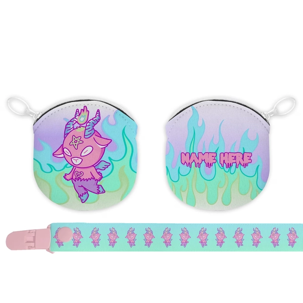 Little Baphomet Paci Pouch And Strap - Plain Adult Sized Pacifier and Accessories for Binky, Nookie for Cosplay, Age Regression, Role Play