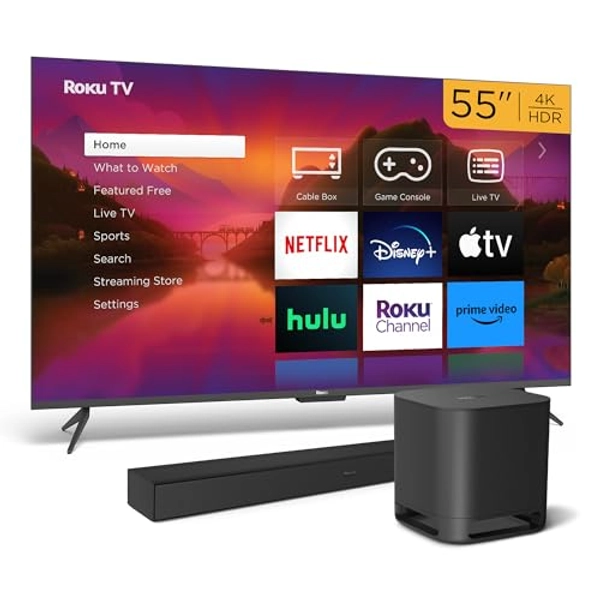 Roku 55" Select Series Smart TV, 2023 Wireless Soundbar & Bass Subwoofer Bundle - RokuTV Audio