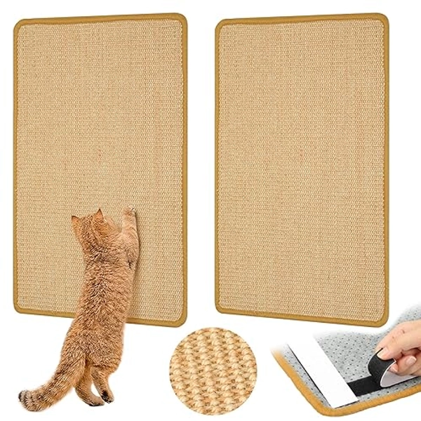 Graciadeco Carpet Cat Scratching Mat Sisal, 2 Packs Sisal Fabric Large 23.6" x 15.7" Cat Scratching Pad for Indoor Cats with Adhesive Hook Loop Tape, Cat Scratching Rug Wall Scratchers for Indoor Cats