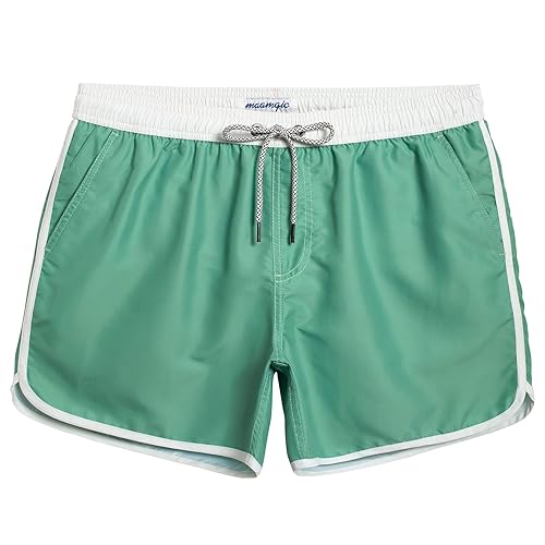 maamgic Mens Boys Short 80s 90s Vintage Swim Trunks with Mesh Lining Quick Dry Swim Suits Board Shorts - Small - Colorblock Light Green