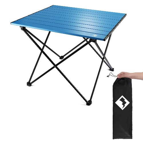 VILLEY Portable Camping Side Table, Ultralight Aluminum Folding Beach Table with Carry Bag for Outdoor Cooking, Picnic, Camp, Boat, Travel - Medium 19'' - Regular - Blue