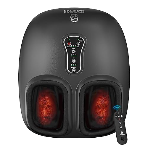 COMFIER 2024 Upgrade Shiatsu Foot Massager with Remote Control, Pause Function, Heat, Compression, Vibration for Neuropathy, Plantar Fasciitis, Size 13 - CF-5212RC