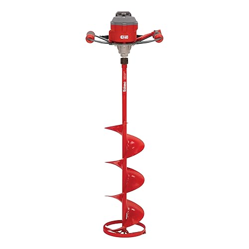 Eskimo E40 Electric Ice Fishing Auger, Full Power 40v Lithium-ion Battery, Lightweight Powerhead, Turbo Cutting System, Multi-Edge Blades, Red - 10-inch Steel Bit