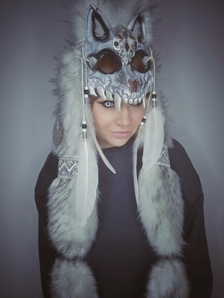 Tribal Arctic Fox Mask Headdress