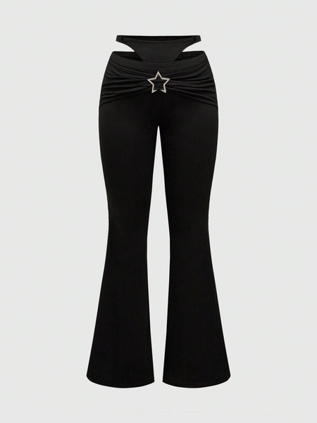 ROMWE Fairycore Y2K Low Waist Sexy Flared Pants With Pentagram Decor