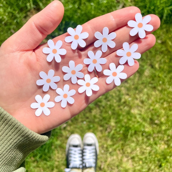 10 Tiny White Daisy Waterproof Stickers, Flower Stickers, Mini Stickers, Sticker Pack, Water Bottle Stickers, Daisy Stickers, Phone Stickers