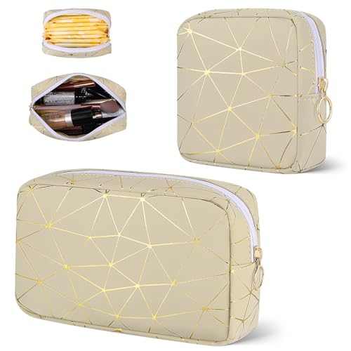 Likesing Period Bag Pouch, Leather Sanitary Napkin Storage Bag for Girls Womens, Portable Sanitary Napkin Period Pad Pouch Bag for Purse, Small Make Up Bags(Beige Gold) - Small&Large - C-beige Gold-5.3" Small & 8.3" Large