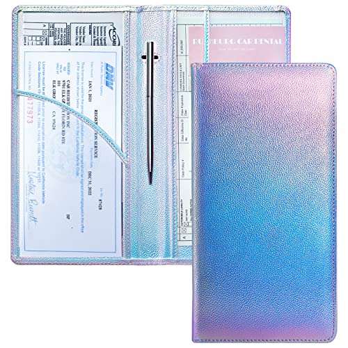 Mymazn Car Registration and Insurance Holder, PU Leather Insurance and Registration Holder with Magnetic Closure, Car Document Holder for Driver's License & Essential Documents (Iridescent Blue) - Iridescentblue