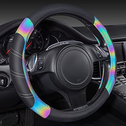 CAR PASS Line Rider Microfiber Leather Sporty 14.5-15 inch Steering Wheel Cover Universal Fits for 95% Truck,SUV,Cars, Anti-Slip Safety Comfortable Design (Black Reflective) - Black＆Reflective - Standard[14.5"-15"]