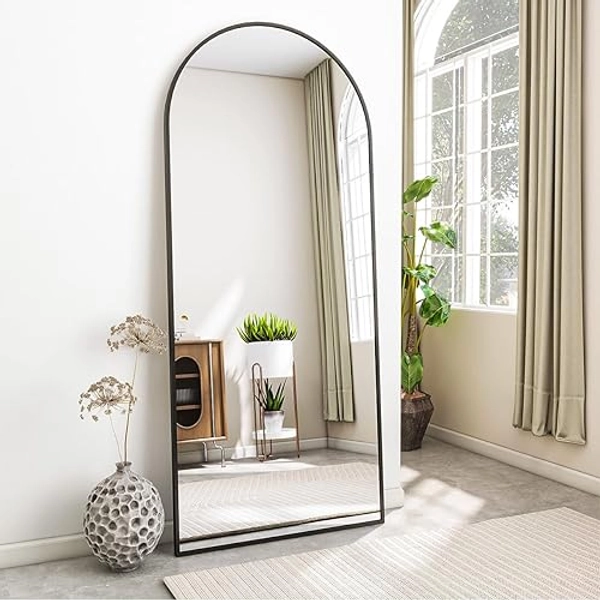 Koonmi Standing Mirror with Arched Top, 171 x 76 cm, Large Arc Mirror with Durable Glass, Wall Mounted & Floor Standing, Black