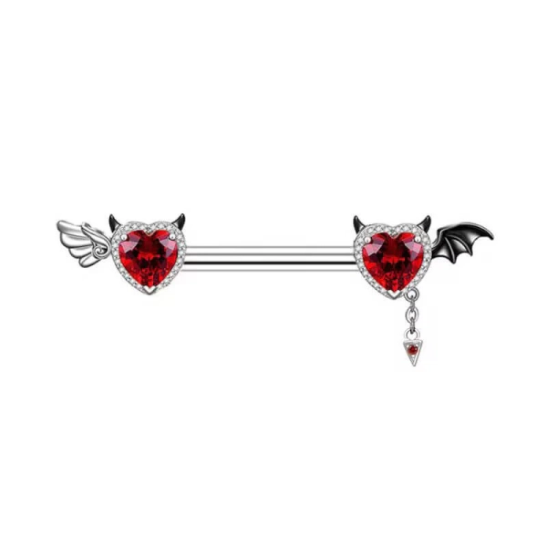 Heart Shaped Devil Wings Stainless Steel Piercing Ring