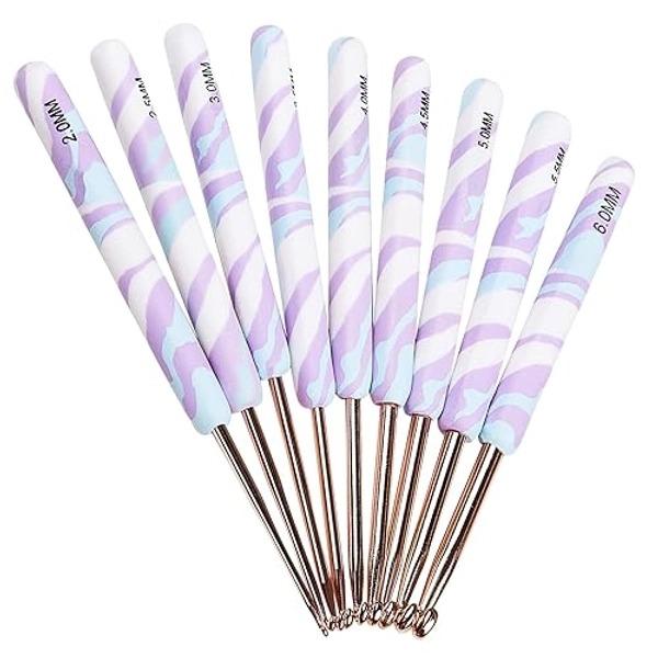Coopay Warm Crochet Hooks Beginners Crochet Kit, 9PCS Crochet Hook Set Aluminum Crochet Needles for Crocheting Yarn, Ergonomic Crochet Set for Arthritic Hands(B-J), Ideal Knitting Crochet Supplies