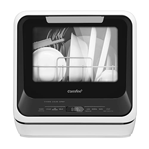 COMFEE' Portable Mini Dishwasher Countertop with 5L Built-in Water Tank for Apartments& RVs, No Hookup Needed, 6 Programs, 360° Dual Spray, 192℉ High-Temp& Air-Dry Function - Minilite-Black - Dishwashers