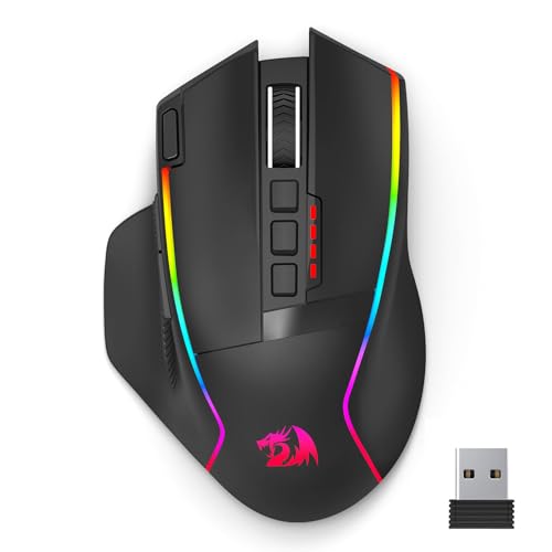 Redragon Wireless Gaming Mouse, Ergonomic Mouse 16000 DPI with Rapid Fire Key, 9 Macro Buttons, 170-Hour Durable Power Capacity and RGB Backlight Wired/Wireless Mouse for Laptop/Mac/PC - wireless16000DPI