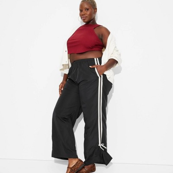 Women's High-Rise Tie Detail Track Pants - Wild Fable™ Black 4X