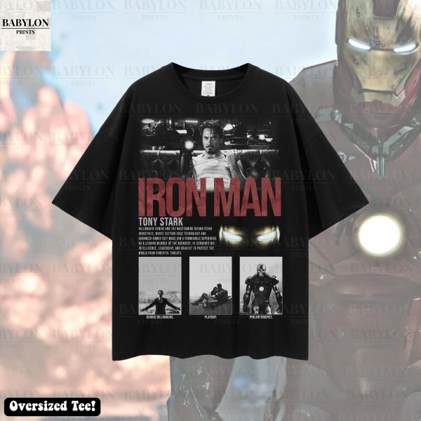 Oversized Iron Man T Shirt Retro Tony Stark Iron Man Vintage Movie Shirt Robert Downey Jr Marvel Disney Avengers Campus Gift Disneyland tee