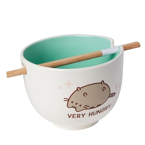 Enesco Pusheen the Cat Very Hungry Ramen Bowl with Chopsticks, 3.94 Inch, Multicolor