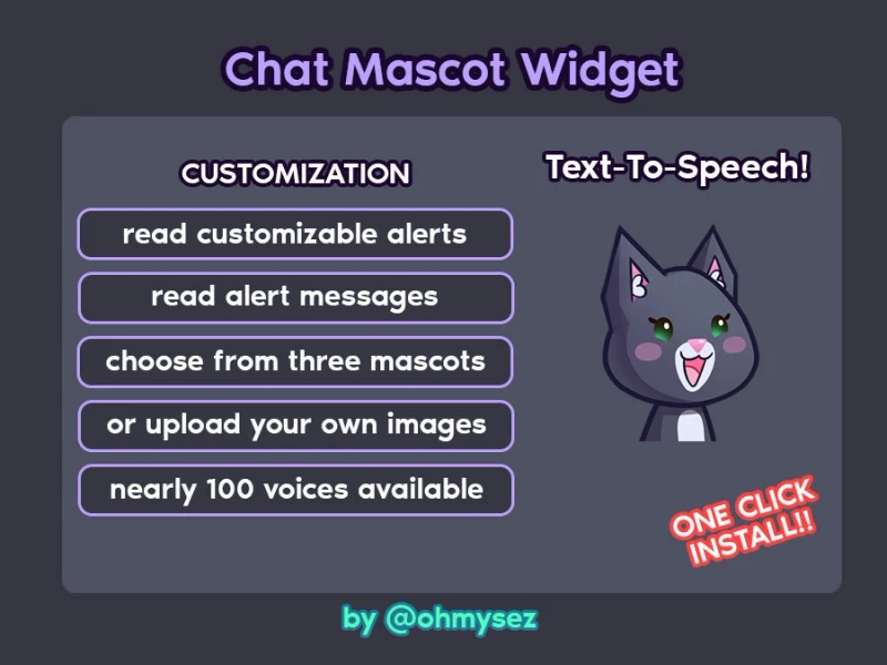 Chat Mascot Widget - Twitch TTS Text-To-Speech Text To Speech Voice Character - Bits Donos Subs Channel Points Alerts Messages