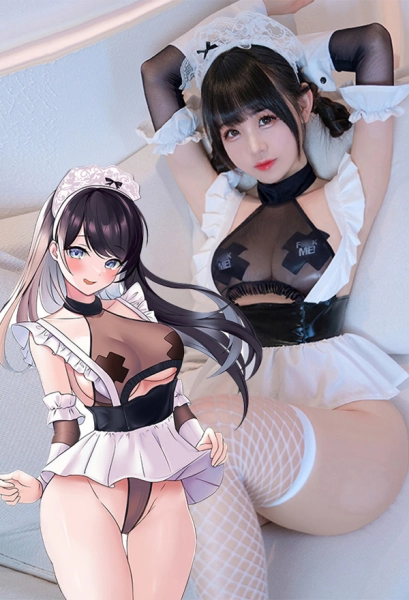 Maid Set Sexy Cutout Bodysuit Lingerie Stirnband Arm Dessous