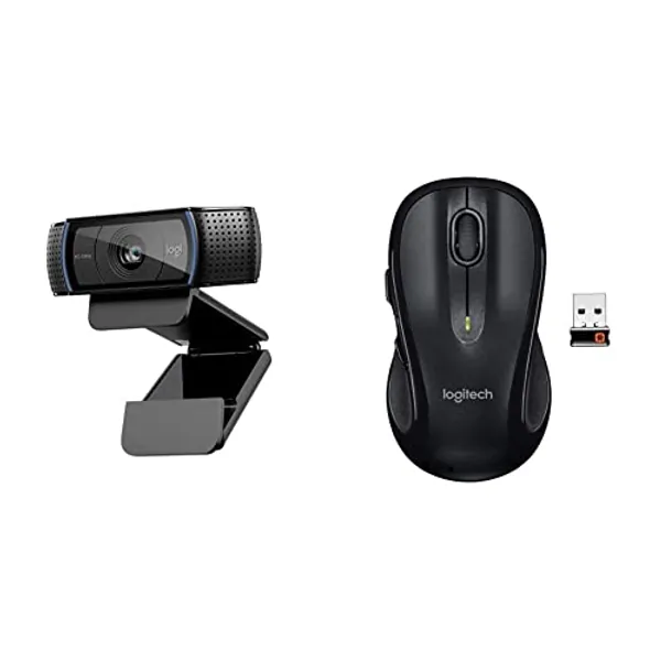 Logitech C920 HD Pro Webcam, Black & M510 Wireless Mouse, 2.4 GHz with USB Unifying Receiver, 1000 DPI Laser-Grade Tracking, 7-Buttons, 24-Months Battery Life, PC/Mac/Laptop - Black