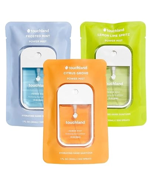 Touchland Power Mist Hydrating Hand Sanitizer Spray, FRESH 3-Pack (Mint, Citrus, Lemon Lime), 500-Sprays each, 1Fl Oz Travel Size (Set of 3)