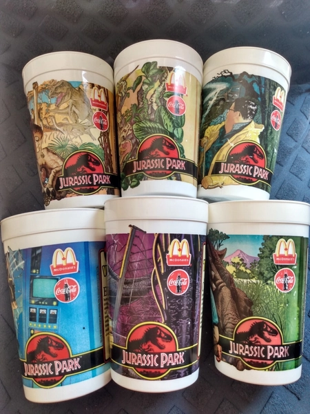 6 Jurassic Park McDonald's Dinosaur Collector Cup Complete Set 1992 - 2 BONUSES
