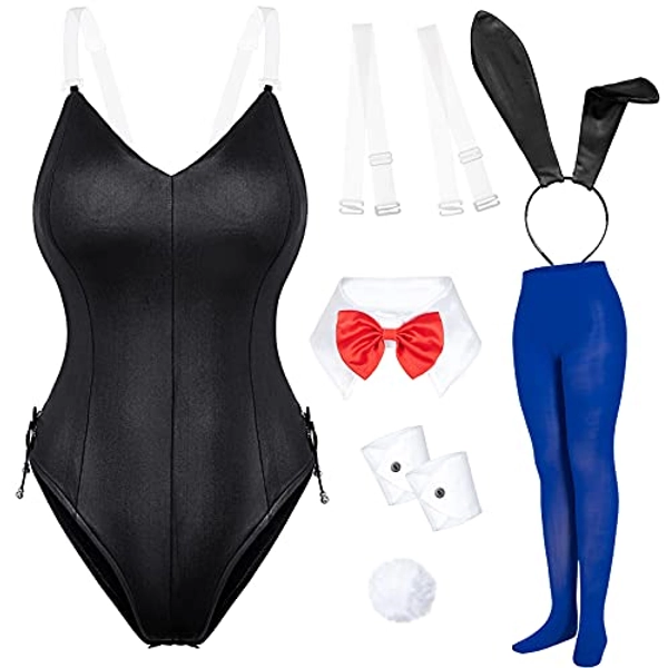 Womens Bunny Costume Girl Bodysuit Anime Role Costume Senpai Cosplay Bodysuit One Piece Stockings Set