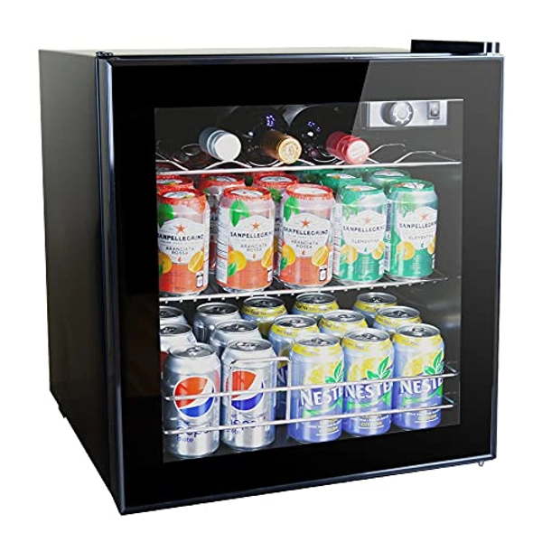 60 Can Wine and Beverage Refrigerator Cooler - Mini Fridge with Reversible Clear Front Glass Door and Thermostat, LED light for Beer Soda Drink Machine for Home, Office or Bar, 1.6cu.ft