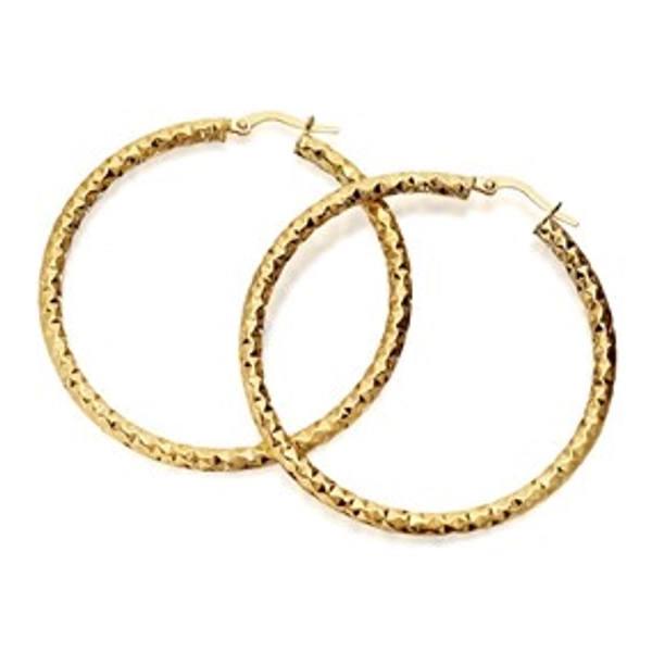 9ct Gold Large Diamond Cut Hoop Earrings - 44mm - G4303